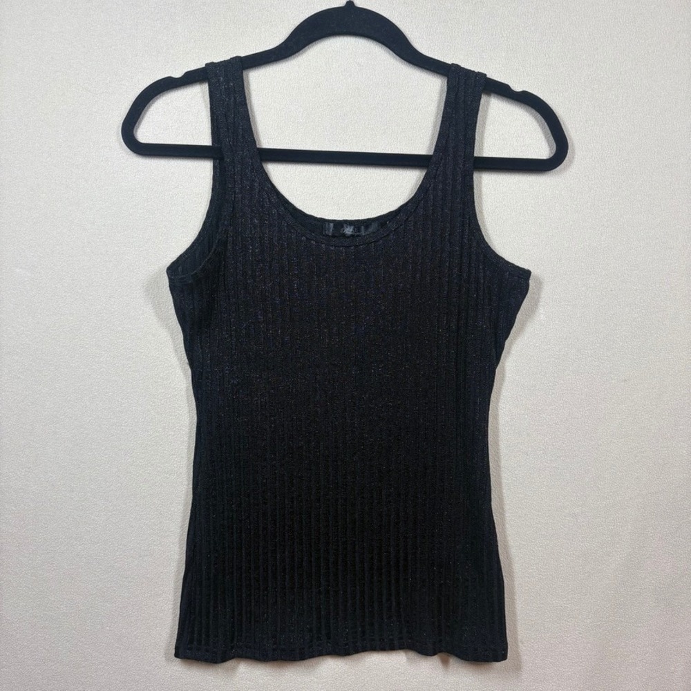 BKE Boutique Black Ribbed Metallic Shimmer Scoop Neck Tank Sm Black Whimsygoth